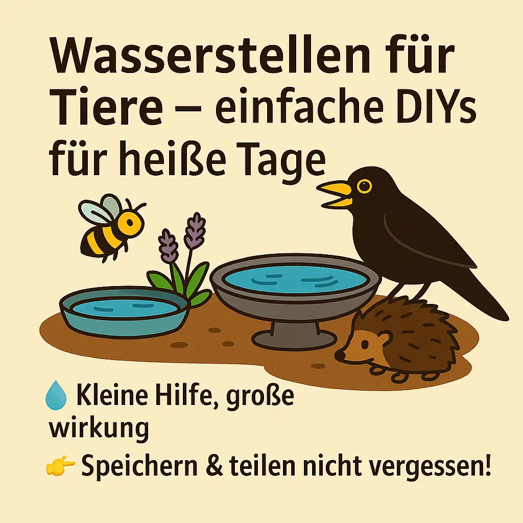 wasserstellen für tiere - Biene, Amsel und Igel an zwei Wasserschalen im Garten.