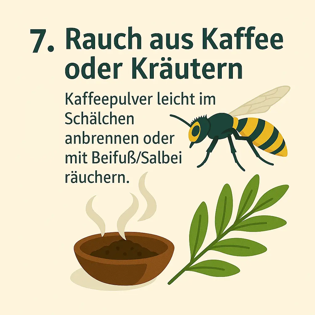 Rauchende Schale mit Kaffeepulver und Salbeiblatt.