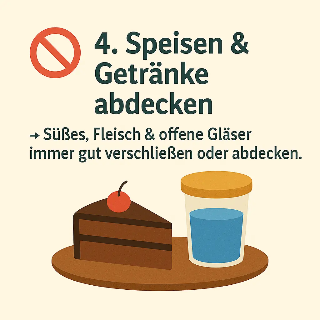 Illustration mit Stück Kuchen und Glas, beide abgedeckt.