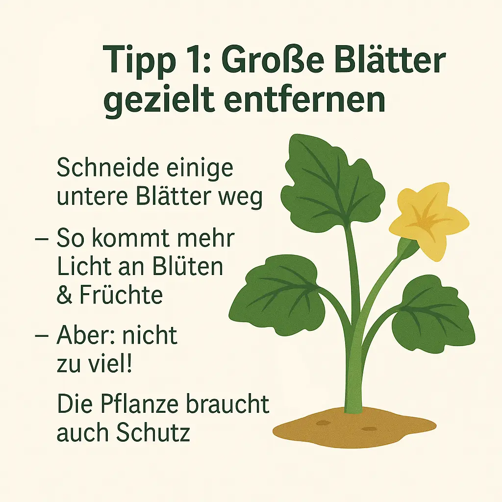 Illustration einer Zucchinipflanze mit abgeschnittenen unteren Blättern.