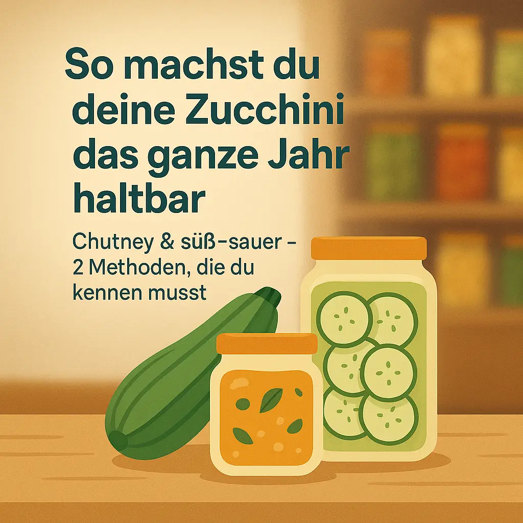 Zucchini haltbar machen mit Einmachgläsern für Chutney und süß-sauer eingelegtes Gemüse – Vorrat für den Winter.