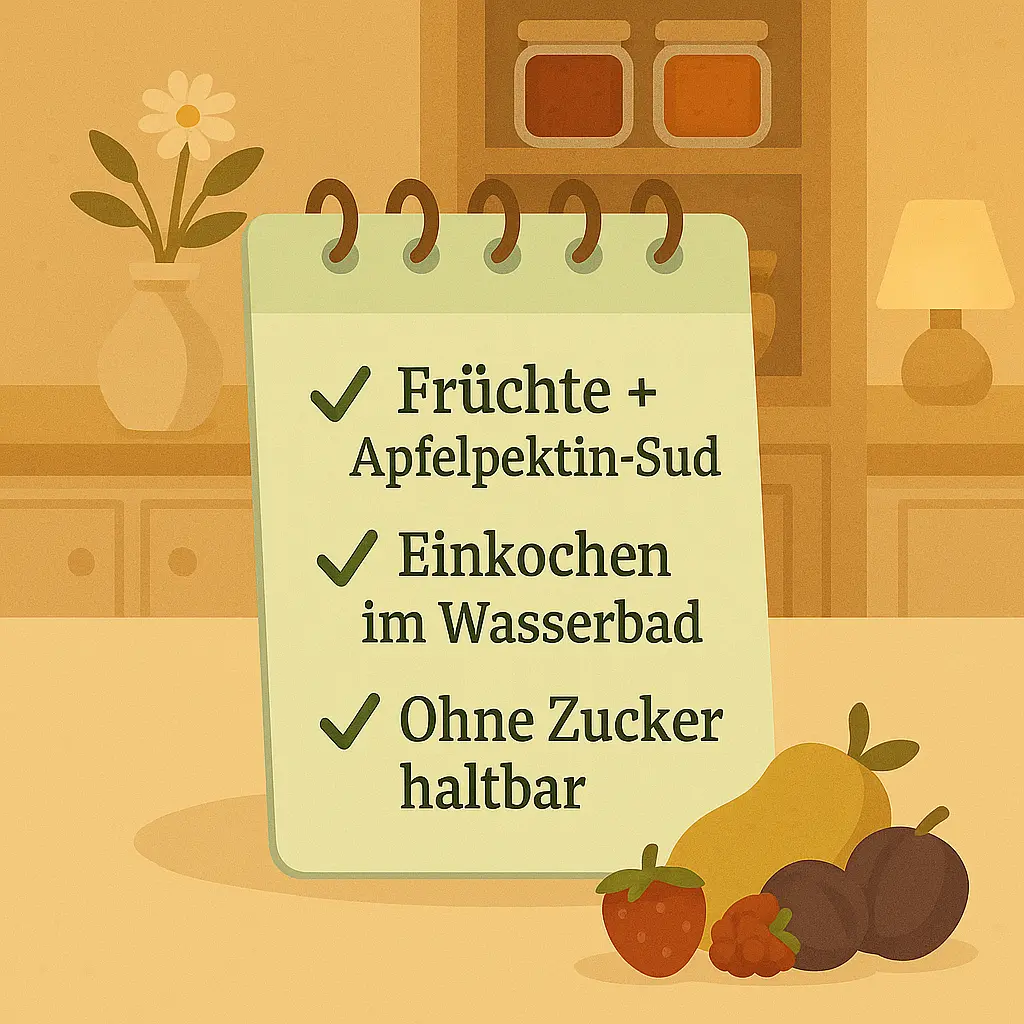 Notizzettel mit Checkliste zu Marmeladenherstellung.