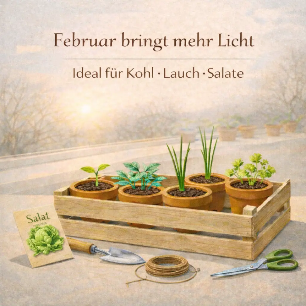 Jungpflanzen im Februar mit zunehmendem Tageslicht