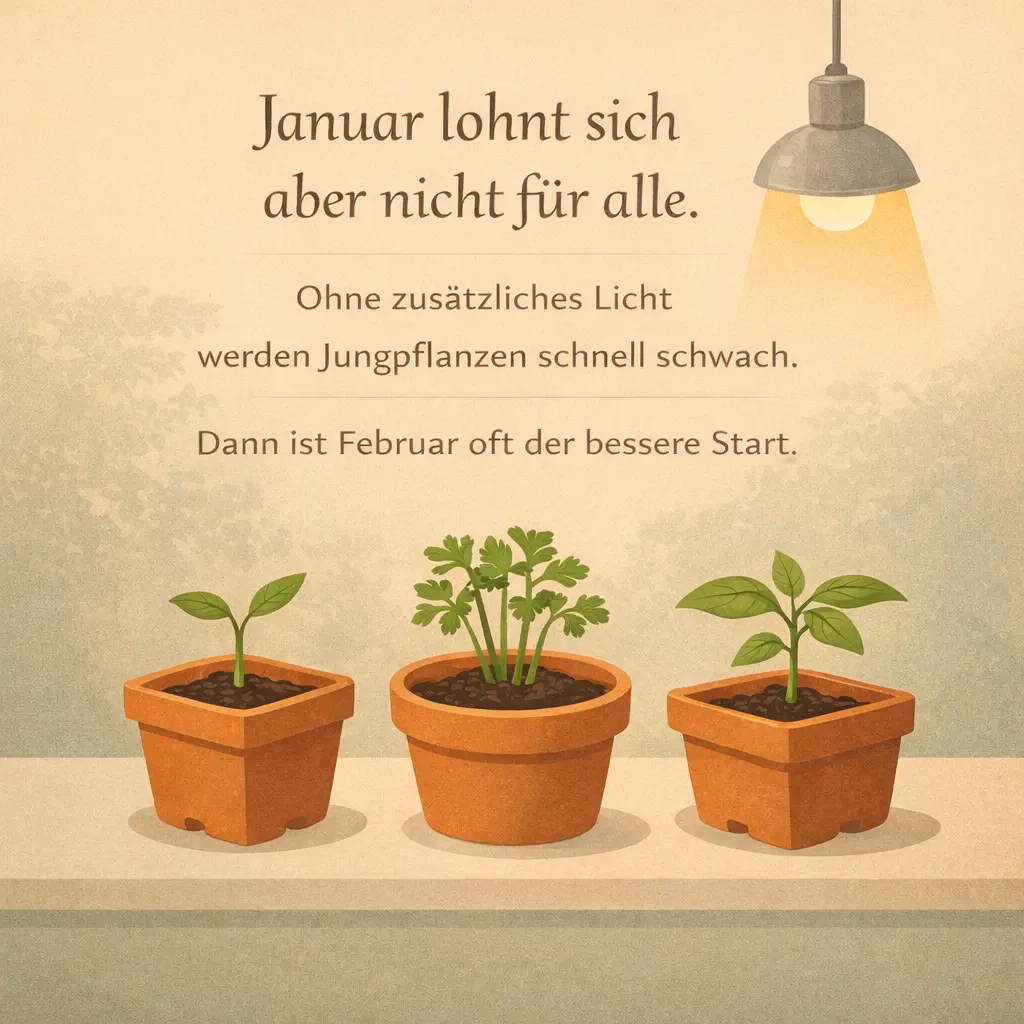Schwache Jungpflanzen durch Lichtmangel im Winter
