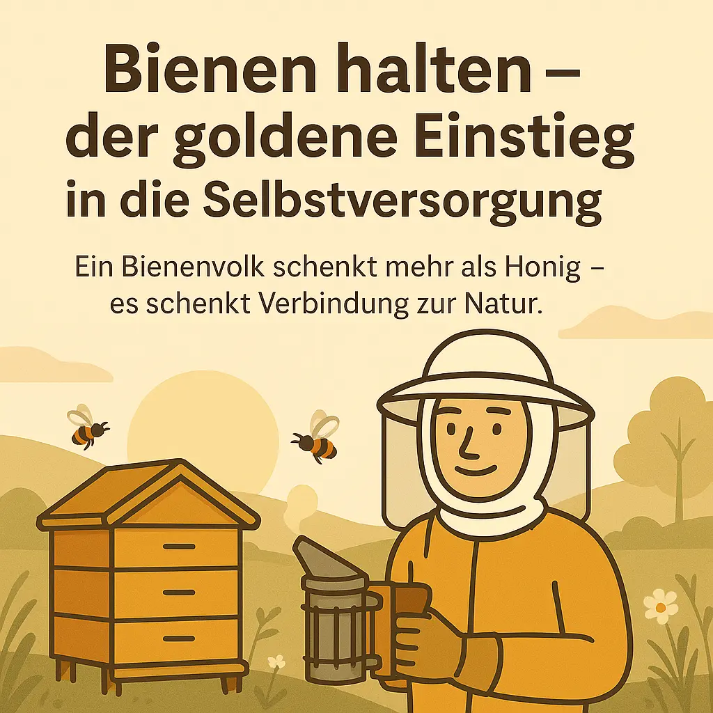 Imker mit Bienenstock als Einstieg in die Selbstversorgung