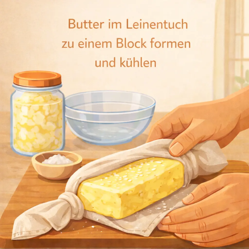 Butter im Leinentuch formen