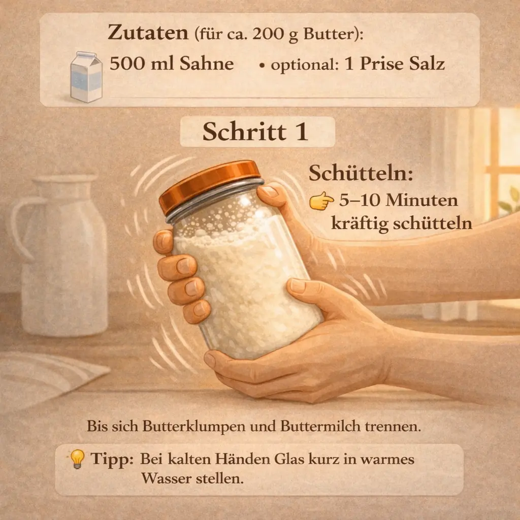 Butter aus Sahne durch Schütteln herstellen