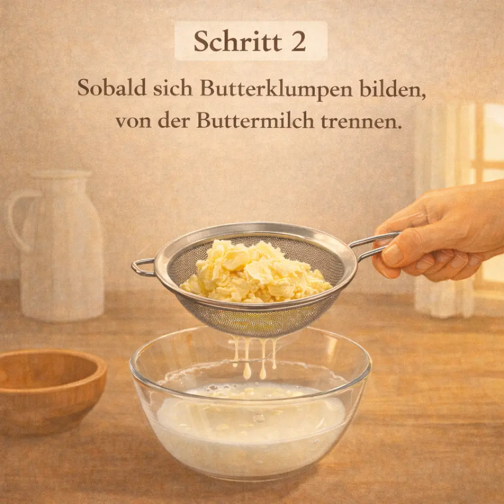 Butterklumpen von Buttermilch trennen