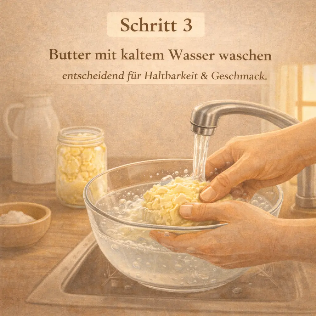 Butter mit kaltem Wasser waschen