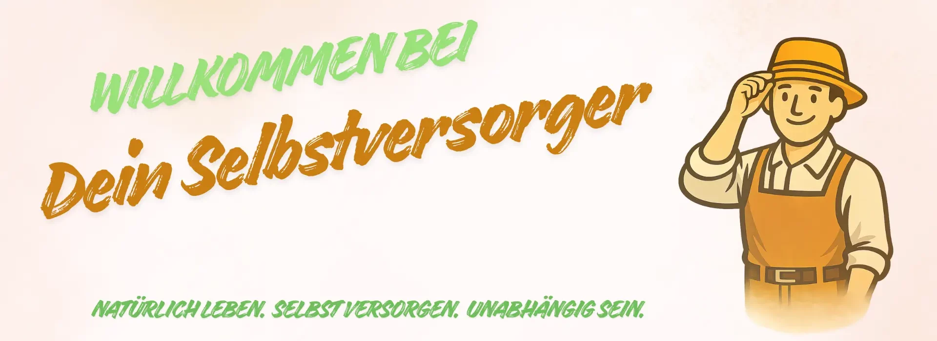 Willkommensbanner mit Maskottchen von Dein Selbstversorger auf der Desktop-Startseite