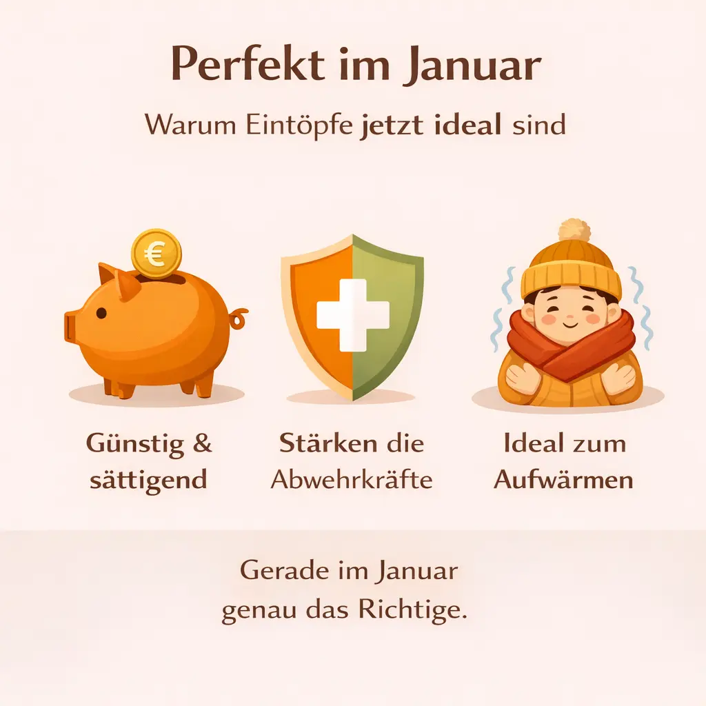 Symbole für Sättigung, Gesundheit und Wärme durch Wintereintöpfe