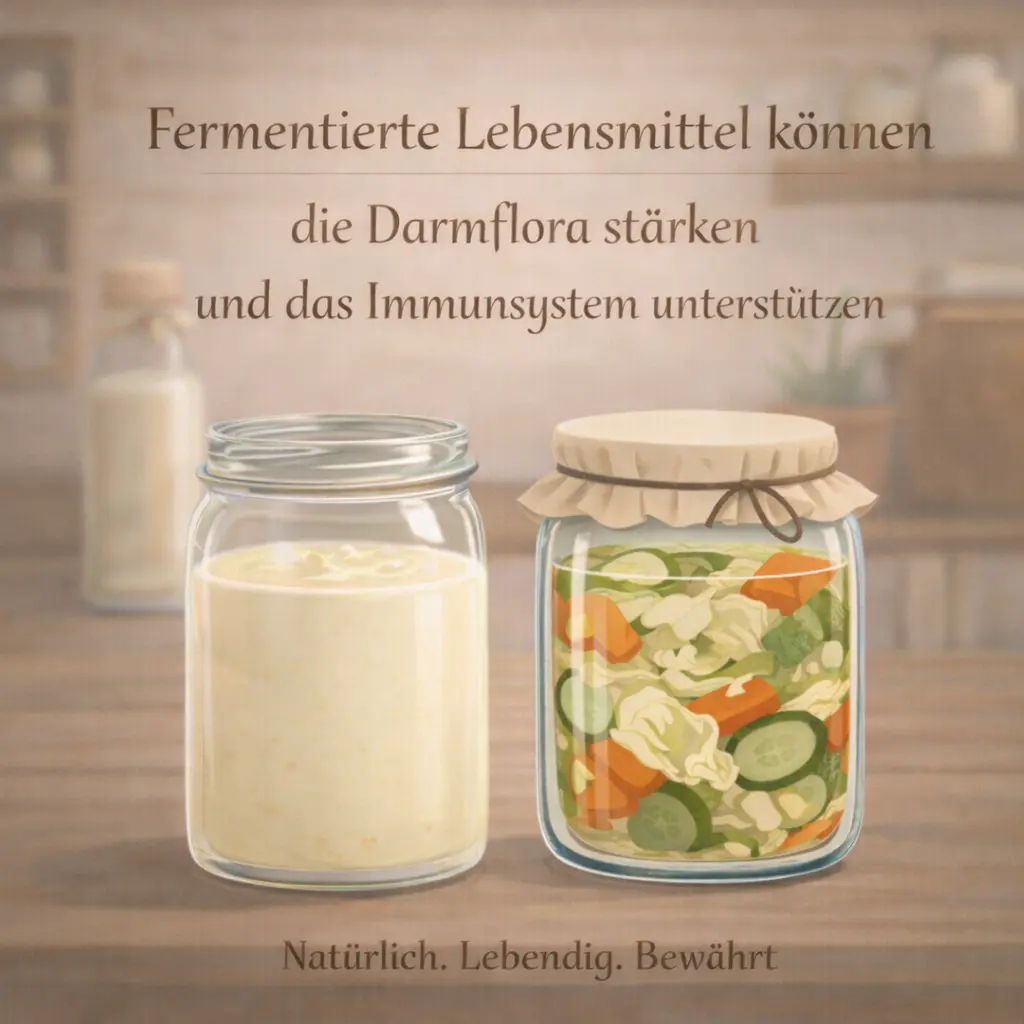 Kefir neben fermentiertem Gemüse
