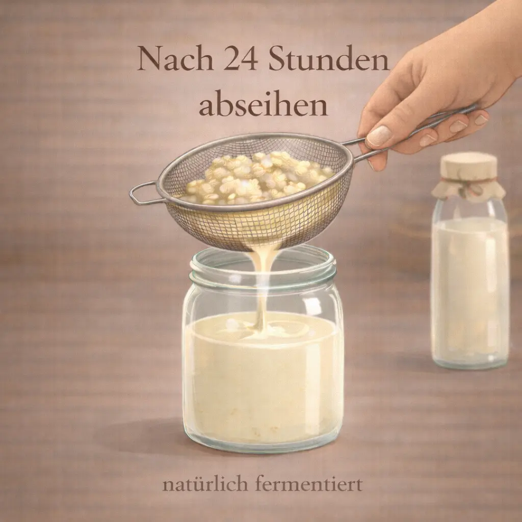 Kefir nach Fermentation abseihen