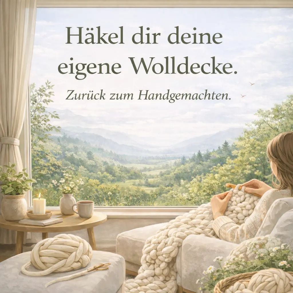 Wolldecke häkeln als ruhige Handarbeit mit Blick in die Natur