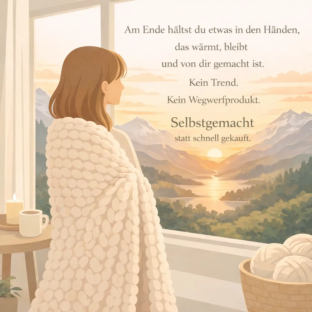 Fertige selbst gehäkelte Wolldecke als Symbol für Selbstgemachtes