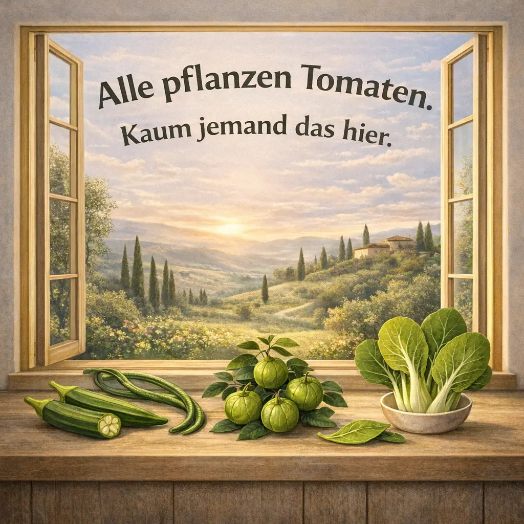 Exotisches Gemüse im Garten anbauen mit Okra, Yardlong Bean, Tomatillo und Pak Choi