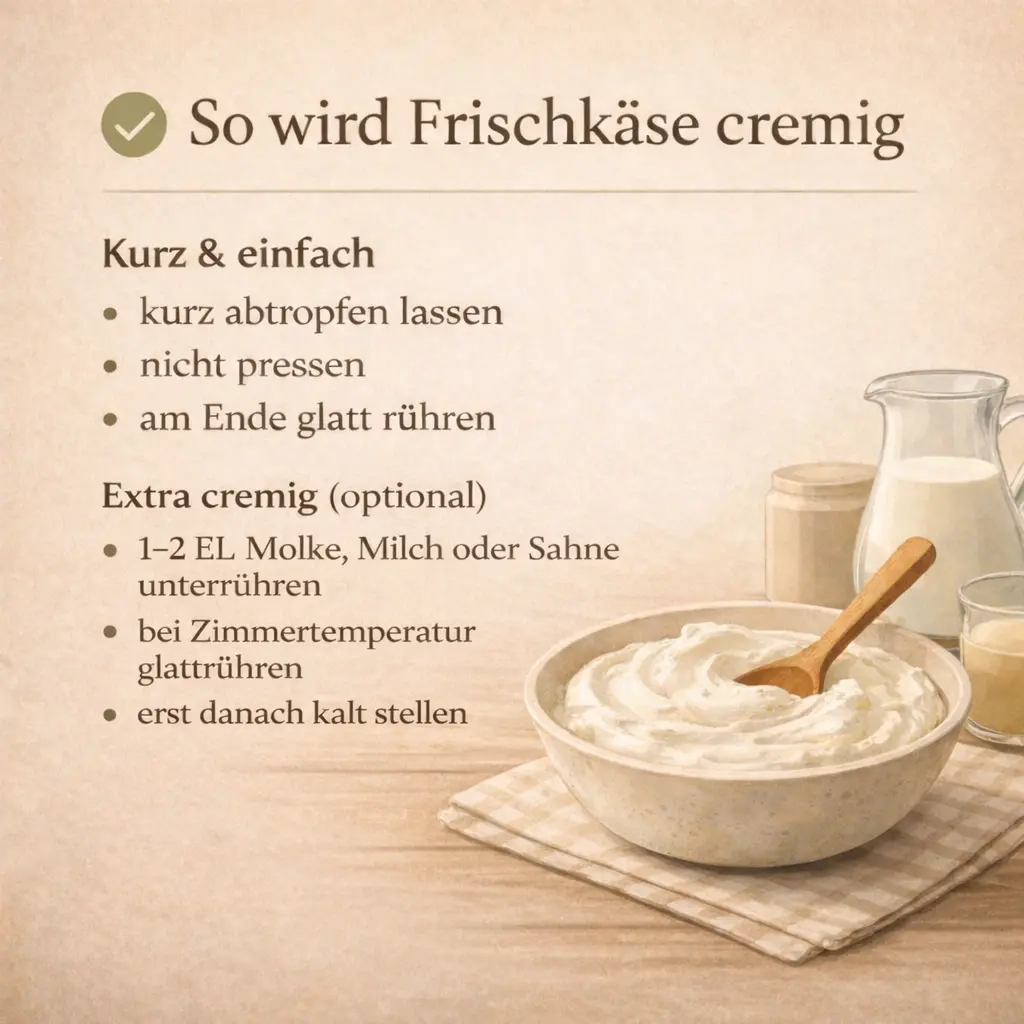 Frischkäse wird cremig gerührt in einer Schüssel