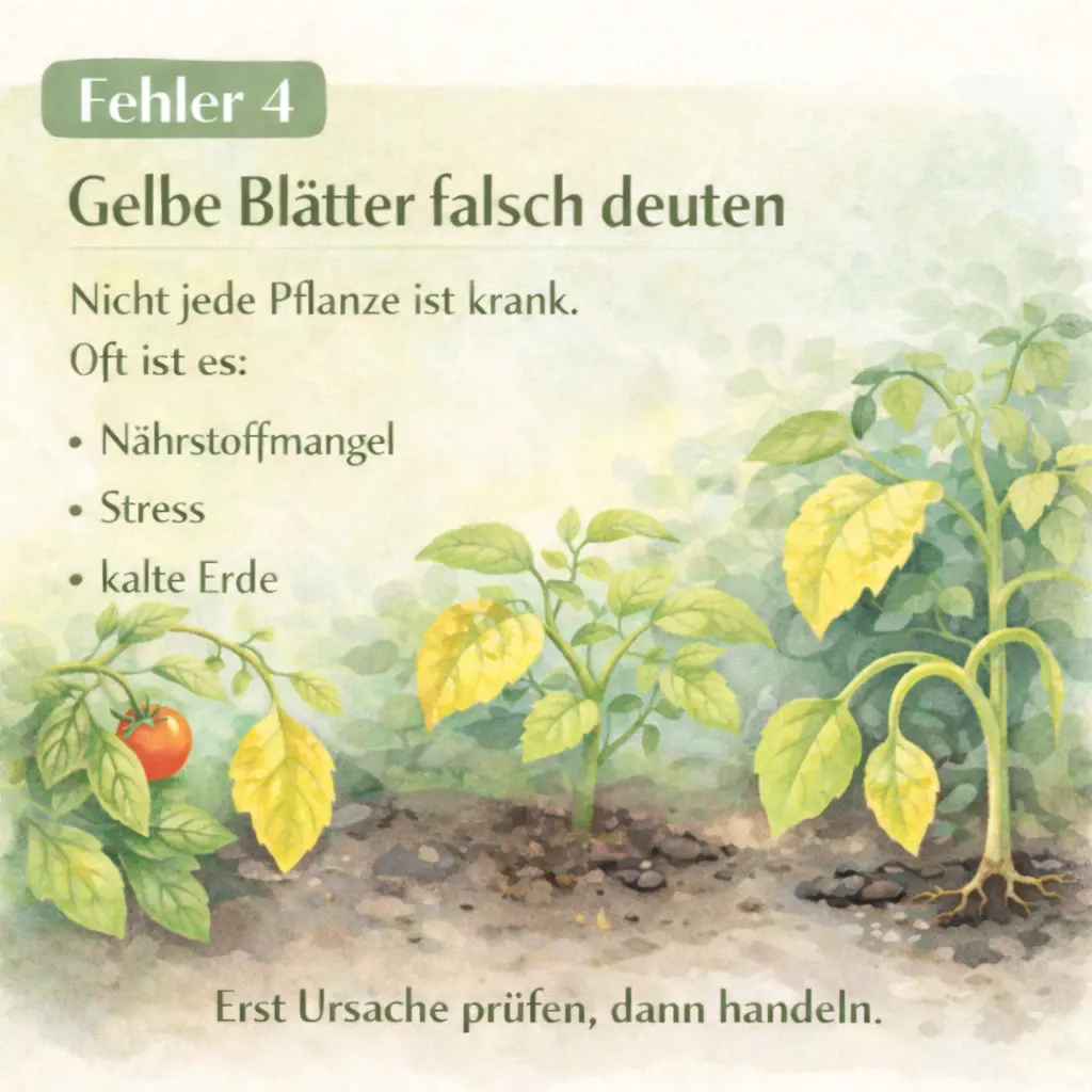 Vergilbte Pflanzenblätter als Hinweis auf Nährstoffmangel, Stress oder ungünstige Bodenbedingungen