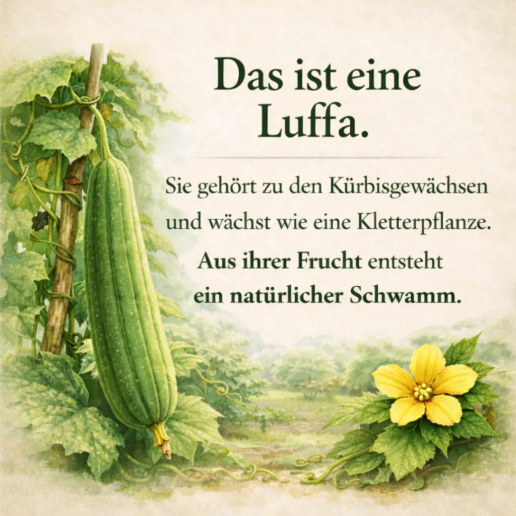 Luffa Pflanze kletternd an Rankhilfe im Garten