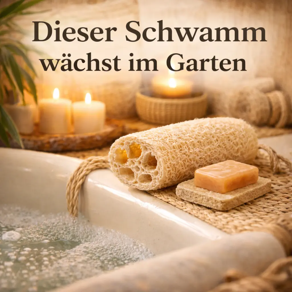 Luffa anbauen, natürlicher Schwamm aus dem eigenen Garten im Badezimmer