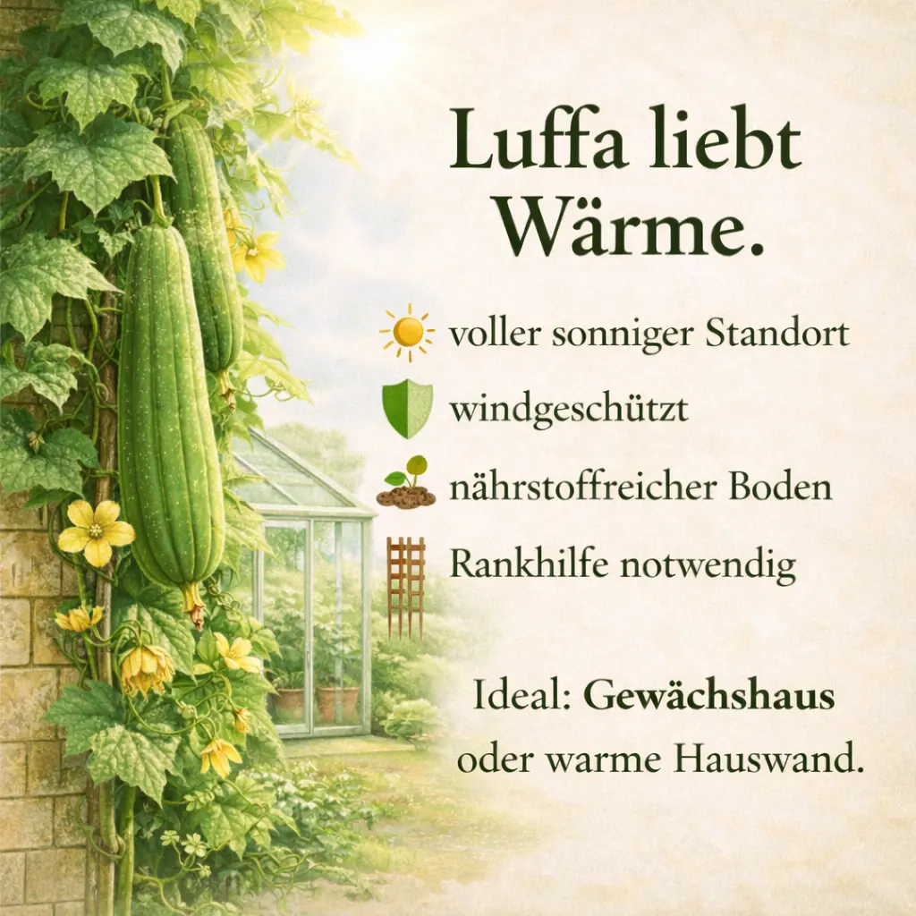 Luffa Pflanze an sonniger geschützter Hauswand