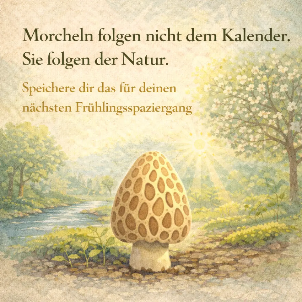 Morchel im sonnigen Frühlingswald als Symbol für natürliche Saison