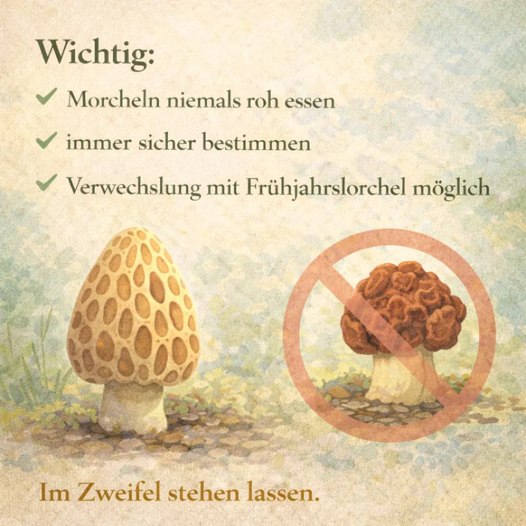 Echte Morchel neben giftiger Frühjahrslorchel zum Vergleich