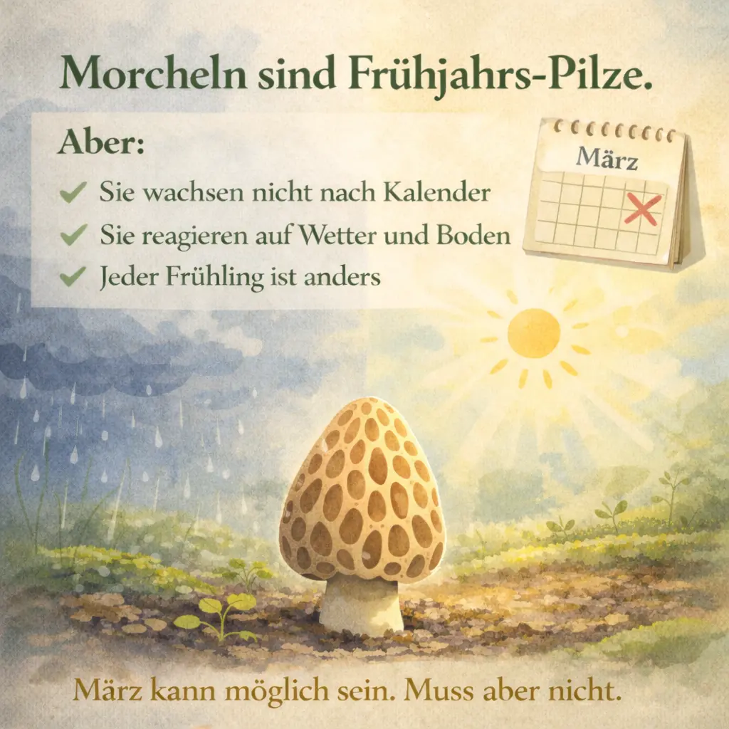 Morchel im Wechsel aus Regen und Sonne als Symbol für saisonale Bedingungen
