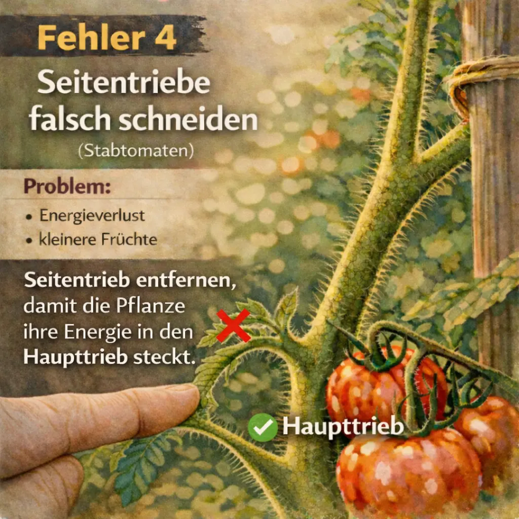Seitentrieb bei einer Tomatenpflanze wird entfernt