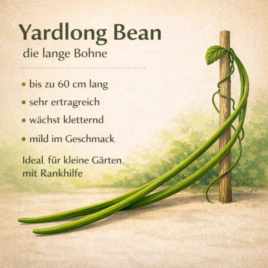 Yardlong Bean an Rankhilfe im Garten angebaut