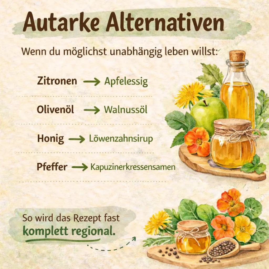 Autarke Alternativen für eine Frühlingsbowl mit Apfelessig und Löwenzahnsirup