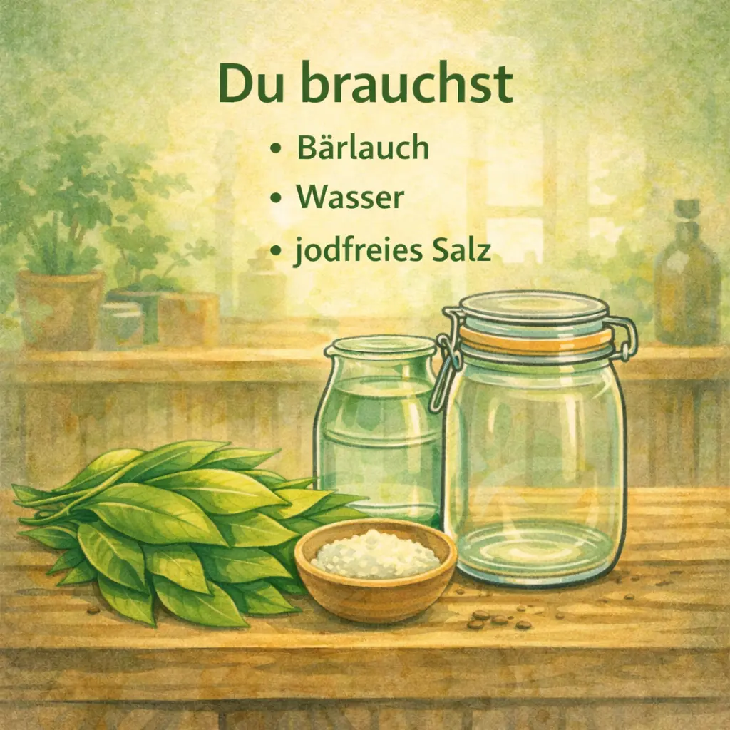 Zutaten für Bärlauch Fermentation mit Salz und Wasser
