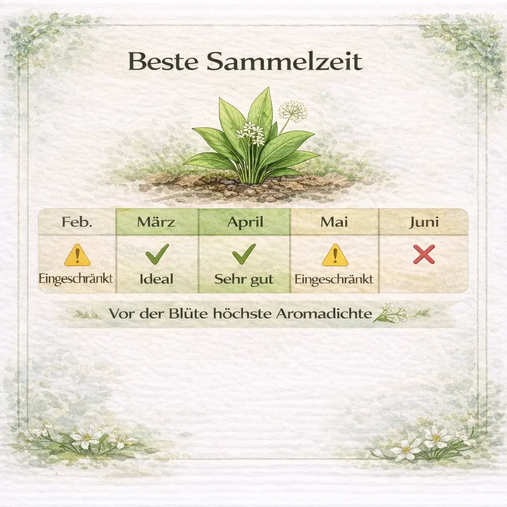 Infografik zur besten Sammelzeit von Bärlauch zwischen März und April.