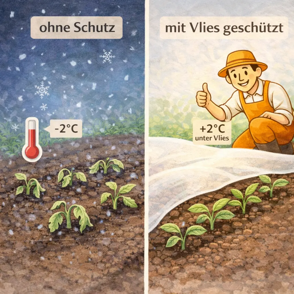 Frostschutz im Beet mit Vlies im April Vergleich