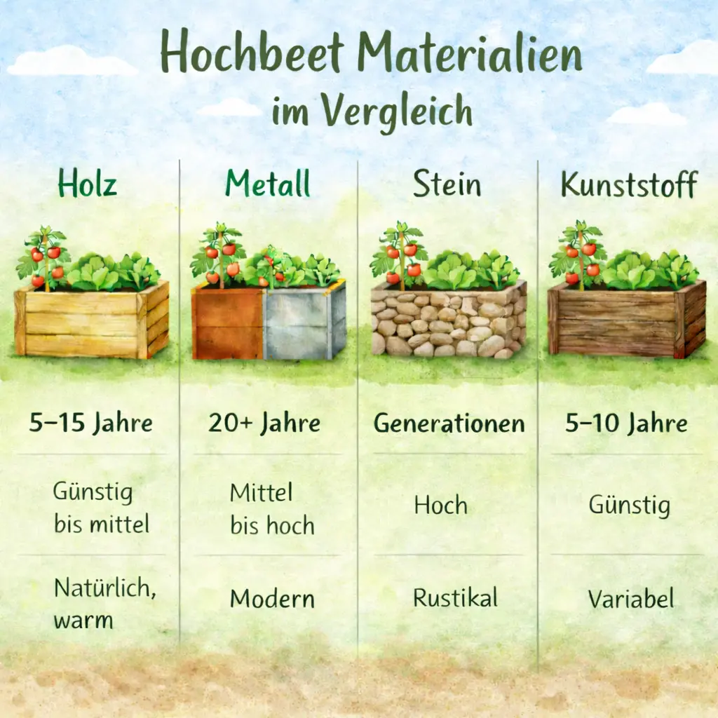 Vergleich von Hochbeet Materialien Holz Metall Stein Kunststoff