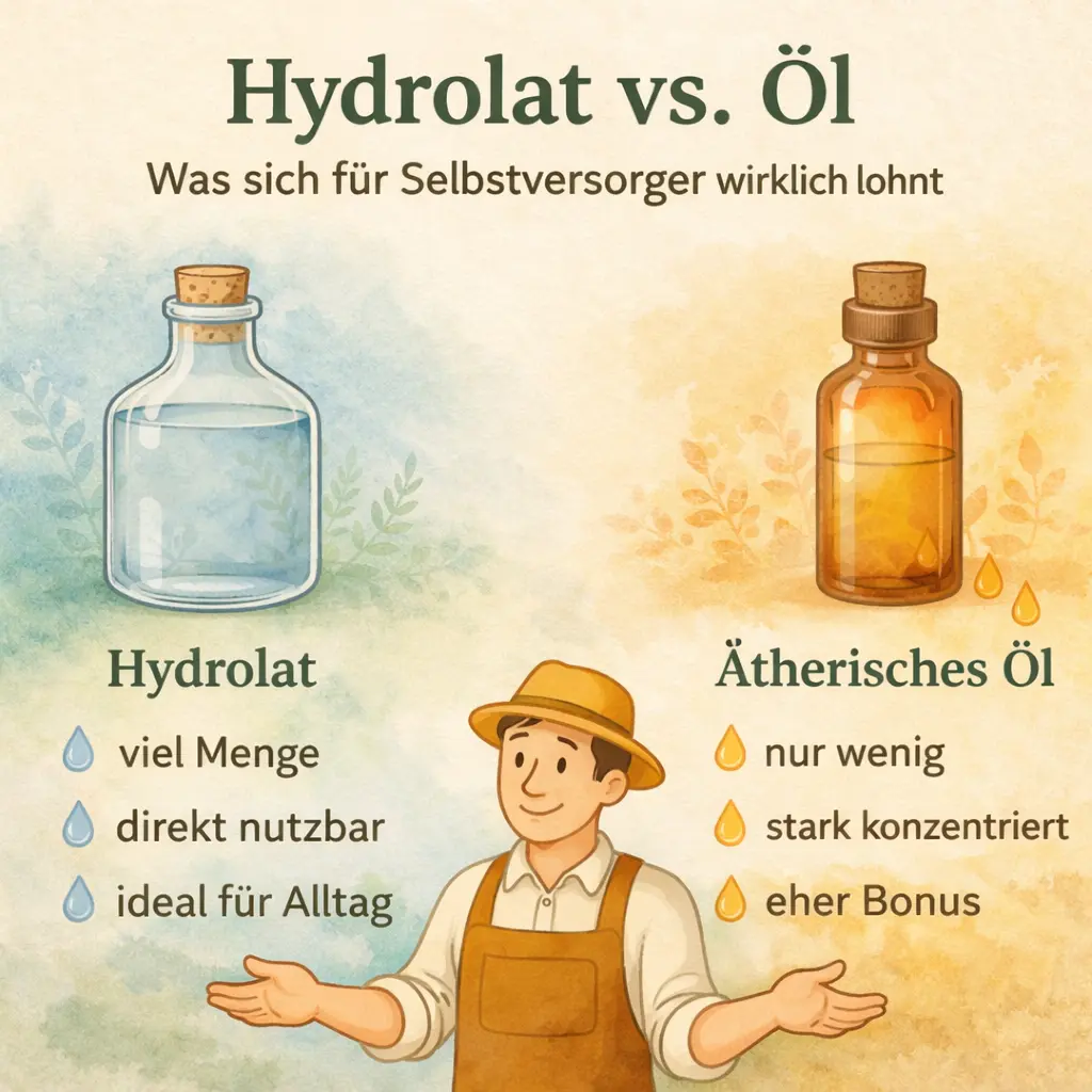 Unterschied zwischen Hydrolat und ätherischem Öl für Selbstversorger erklärt