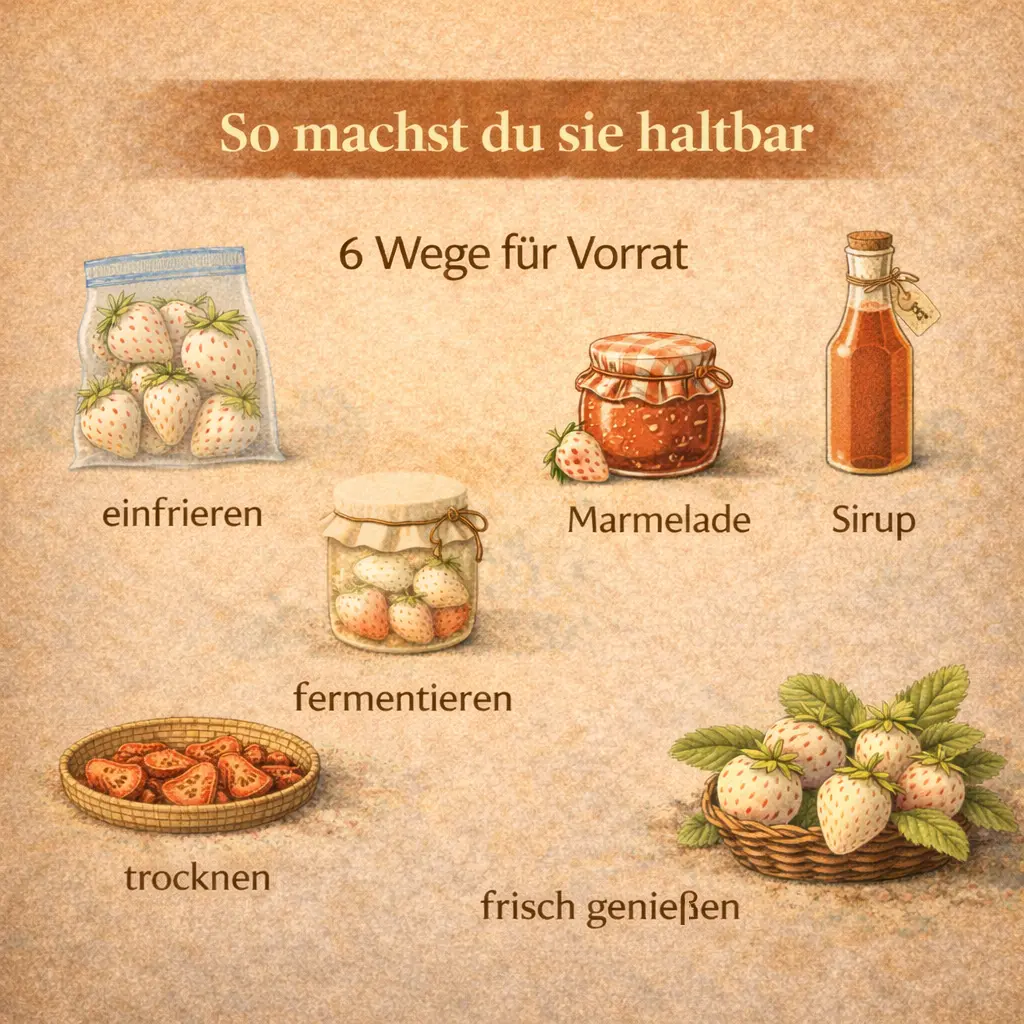 Methoden um Ananas-Erdbeeren haltbar zu machen wie einfrieren Marmelade Sirup fermentieren und trocknen