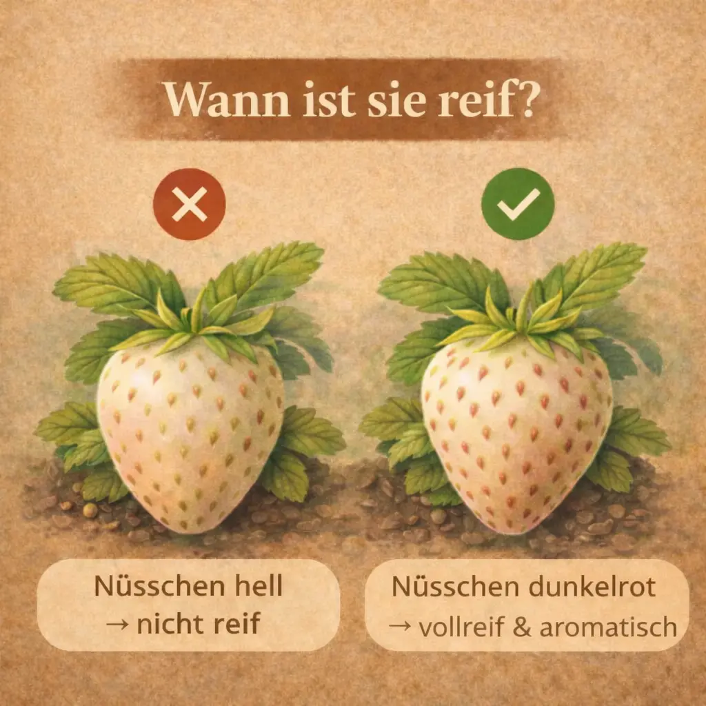 Reife Ananas-Erdbeere erkennen anhand der roten Nüsschen