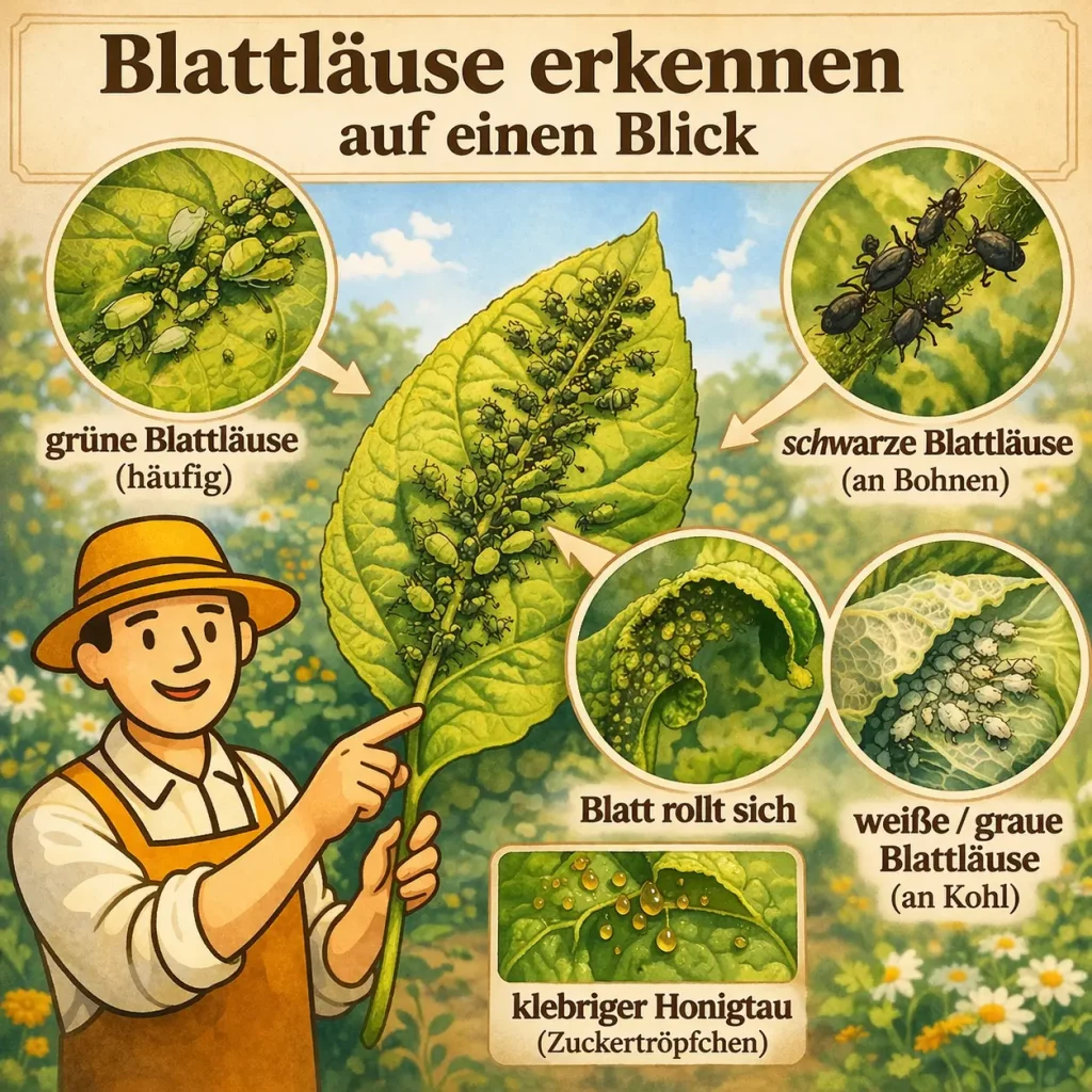 Blattläuse erkennen mit typischen Merkmalen wie Honigtau und eingerollten Blättern