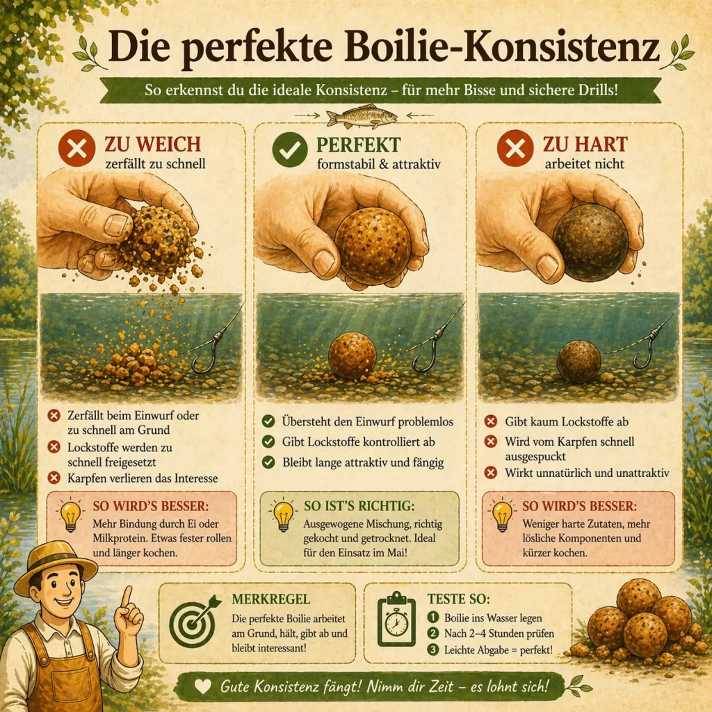 Perfekte Boilie Konsistenz erkennen zu weich zu hart und optimal