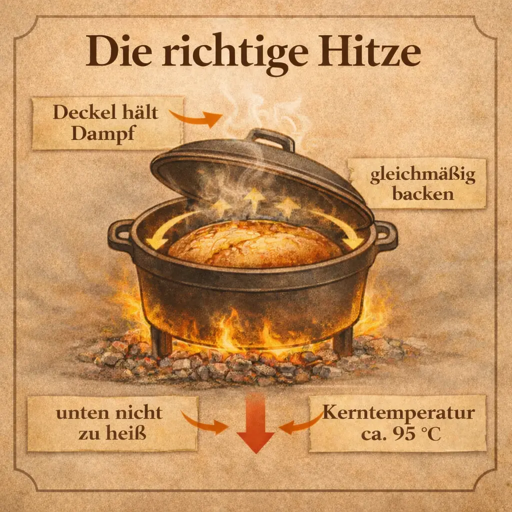 Infografik zur richtigen Hitze beim Brotbacken im Dutch Oven