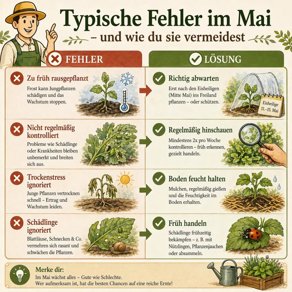 Typische Fehler im Mai im Garten und wie man sie vermeidet Pflanzen Frost Schädlinge Trockenstress
