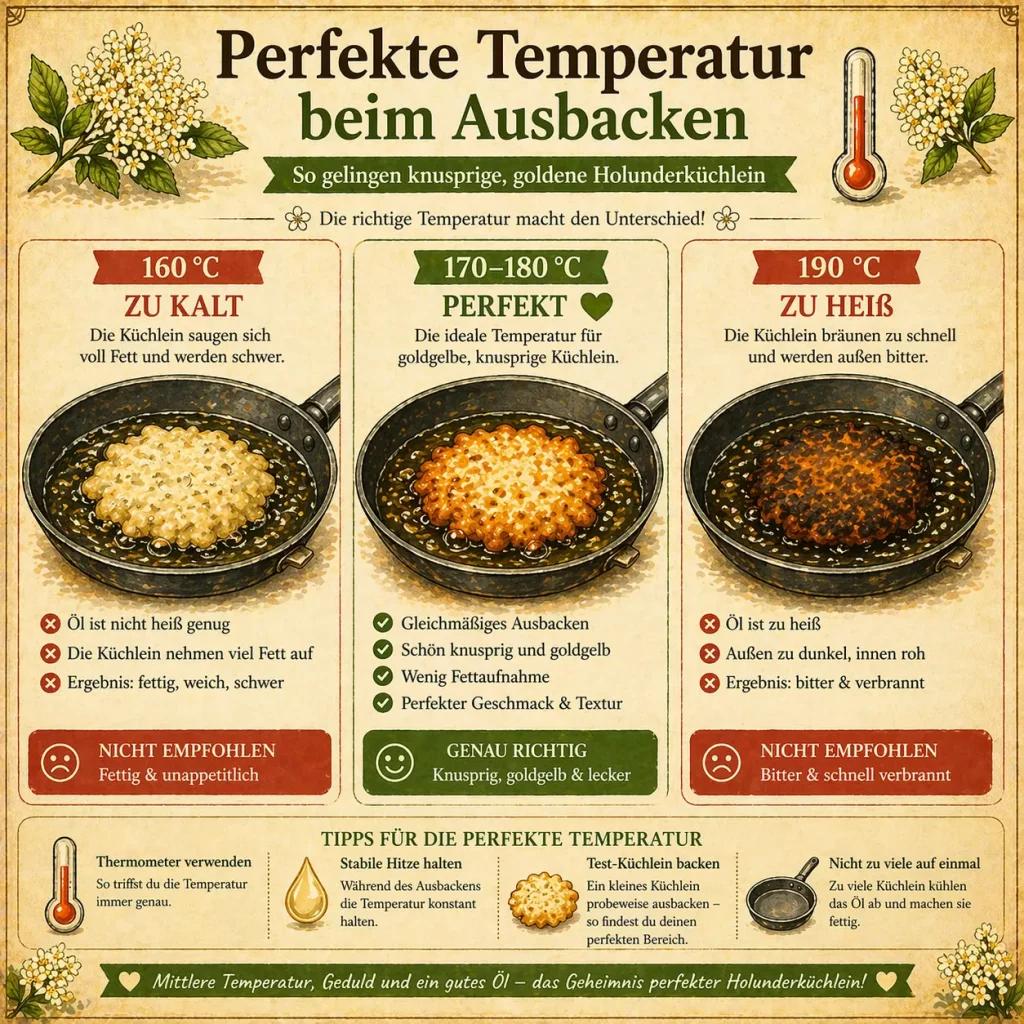 Perfekte Temperatur für Holunderküchlein beim Ausbacken 170 bis 180 Grad