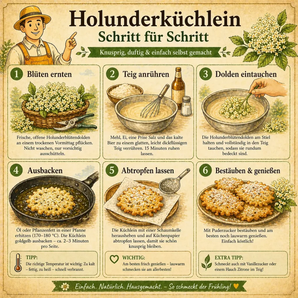 Holunderküchlein Schritt für Schritt Anleitung vom Ernten bis zum Ausbacken