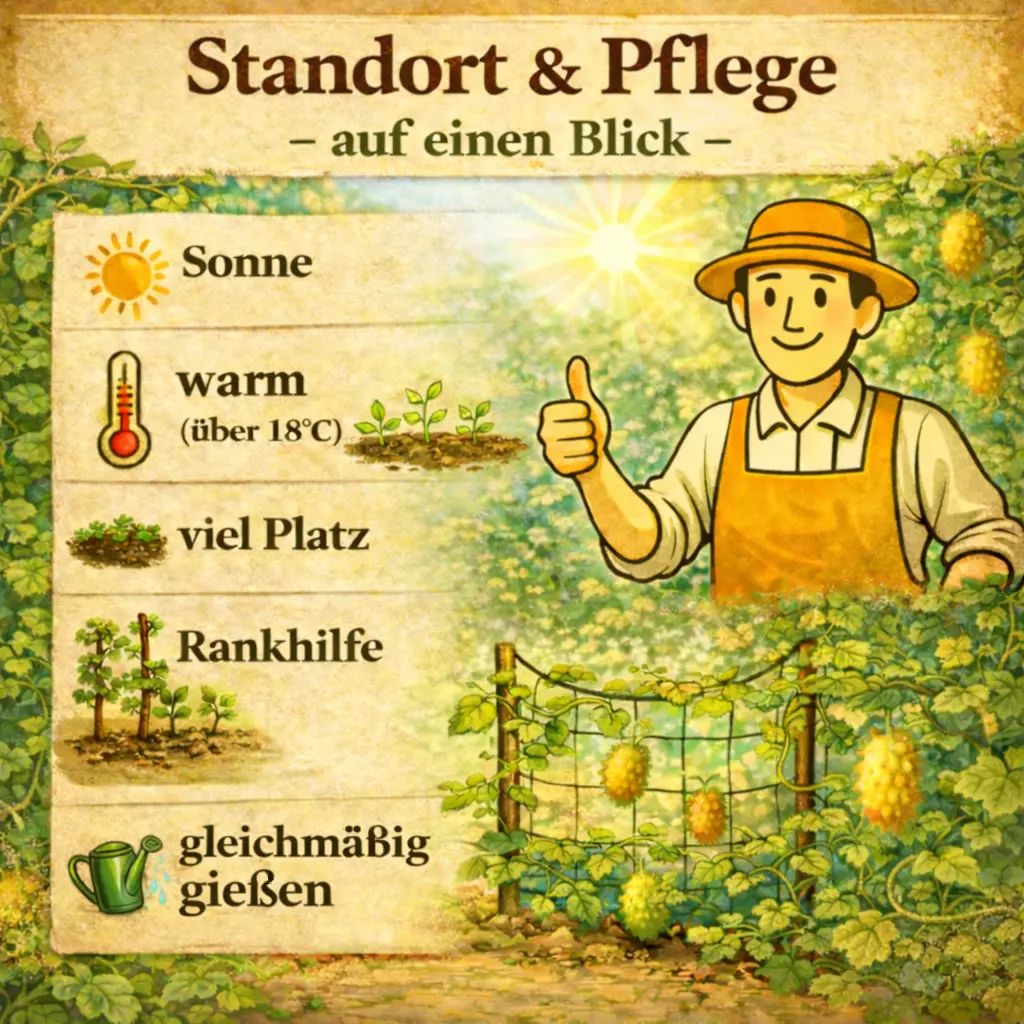 Kiwano Standort und Pflege Bedingungen mit Sonne Wärme Rankhilfe und gleichmäßiger Bewässerung