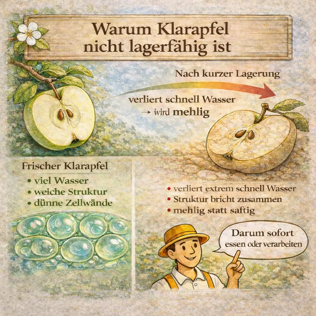 Klarapfel verliert schnell Wasser und wird nach kurzer Lagerung mehlig