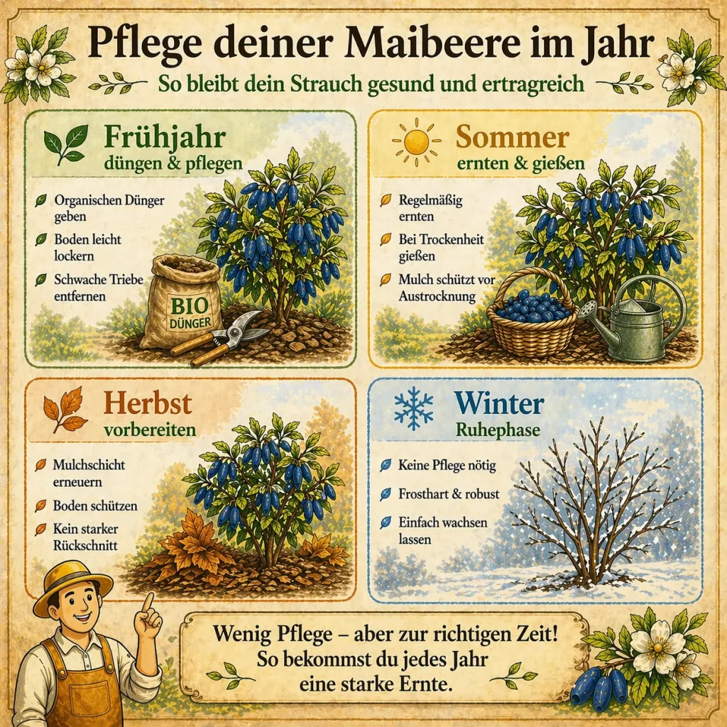 Pflege von Maibeeren im Jahresverlauf mit Tipps für Frühling Sommer Herbst und Winter