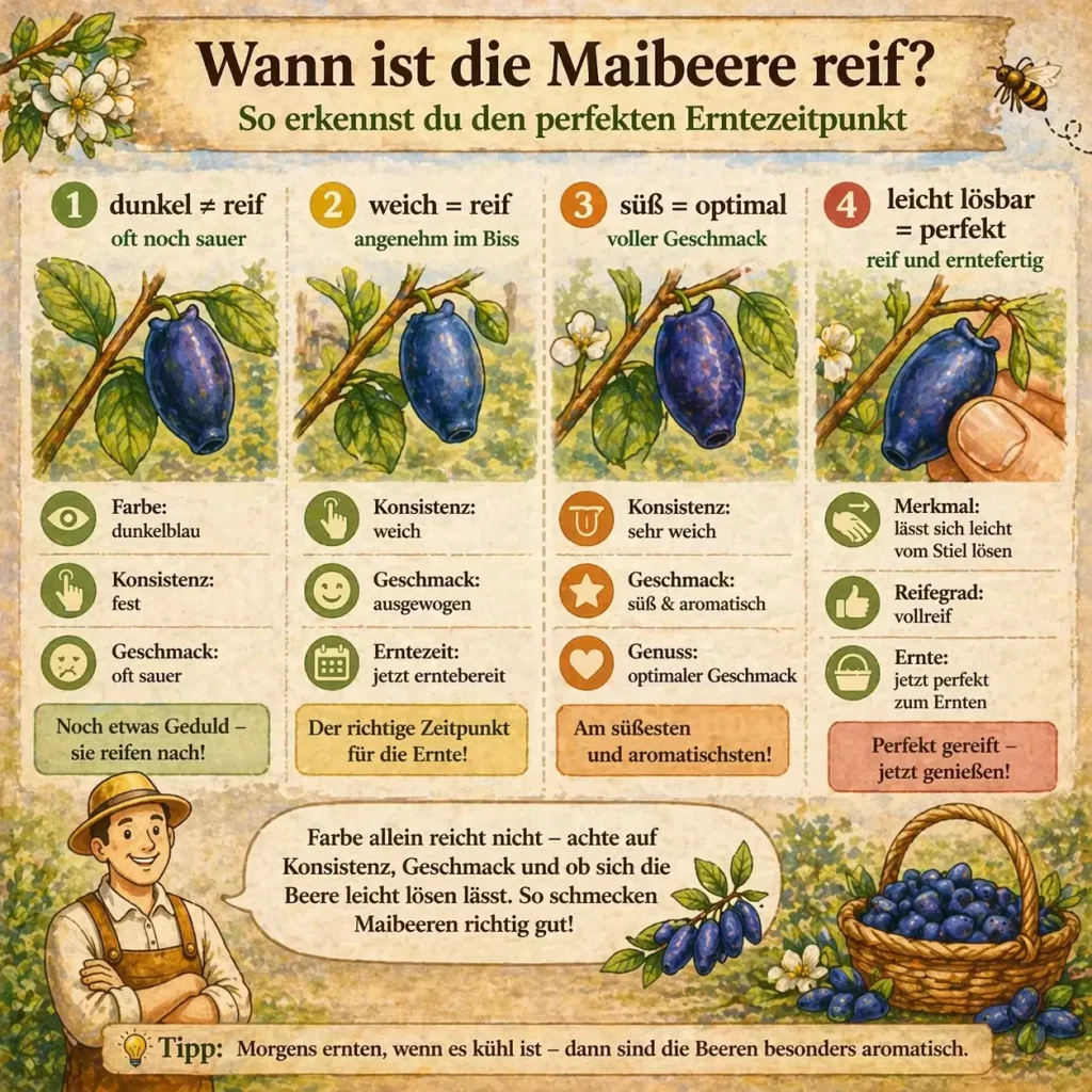 Maibeeren Reife erkennen anhand von Farbe, Konsistenz und Geschmack