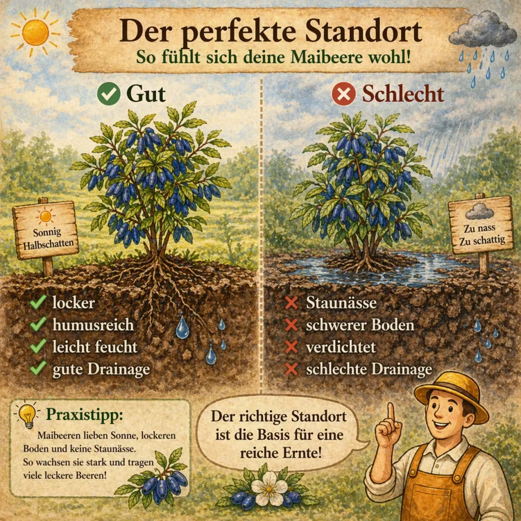 Optimaler Standort für Maibeeren mit lockerem Boden und guter Drainage