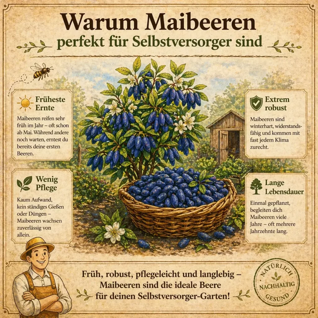 Vorteile von Maibeeren im Selbstversorger Garten mit früher Ernte und robuster Pflanze